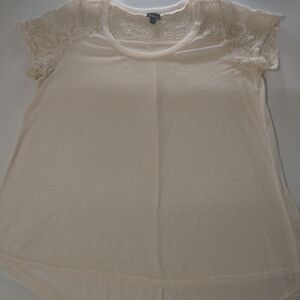 Torrid Cream Crochet Sleeve Top